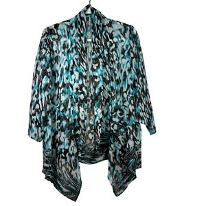 Chicos Turquoise Abstract Animal Print Open Front Cardigan Size 1 US Medium